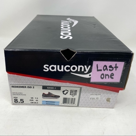 Saucony Men’s Redeemer ISO 2 grey black red athletic running shoes - Picture 8 of 8